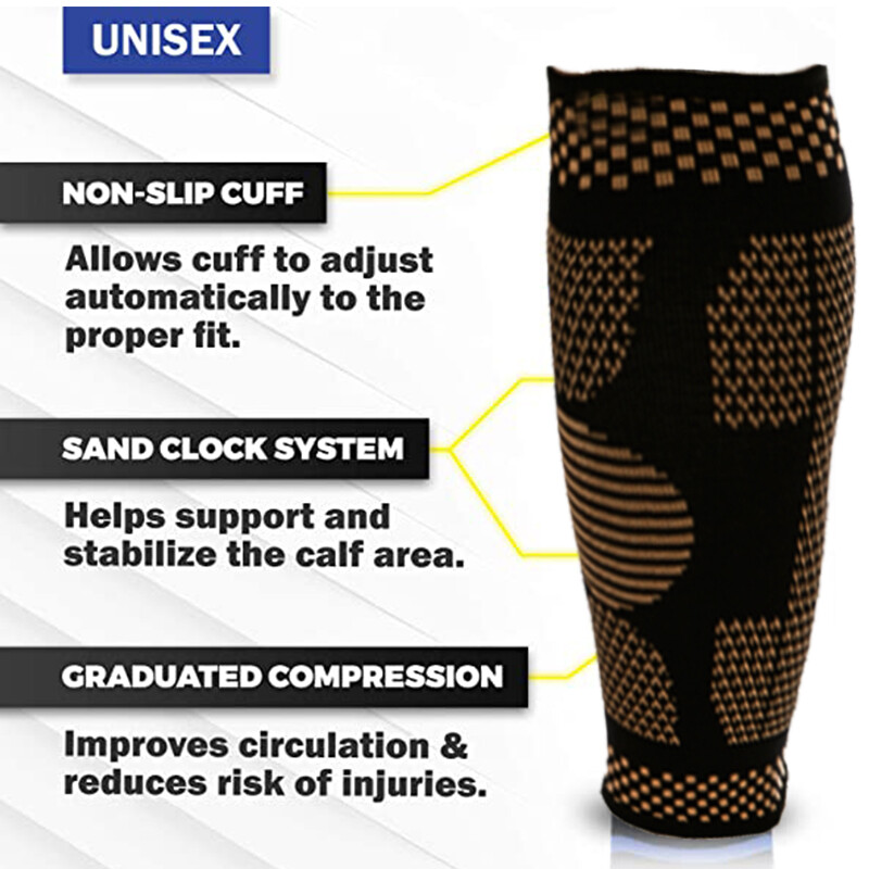 Copper Calf Sleeve Compression Brace Support Pain Relief Sport Arthritis Running
