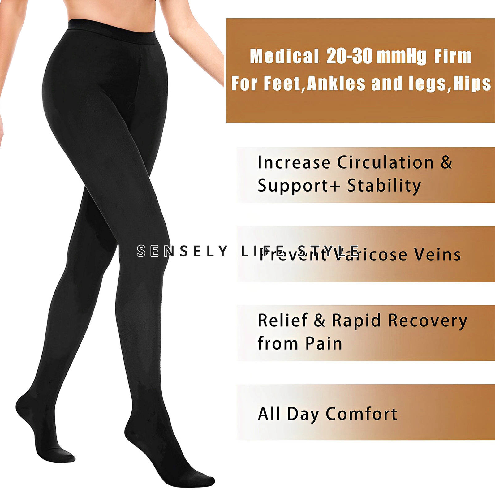 Close Toe Compression Pantyhose Stockings 20-30 mmHg Women’s High Waist Shaping