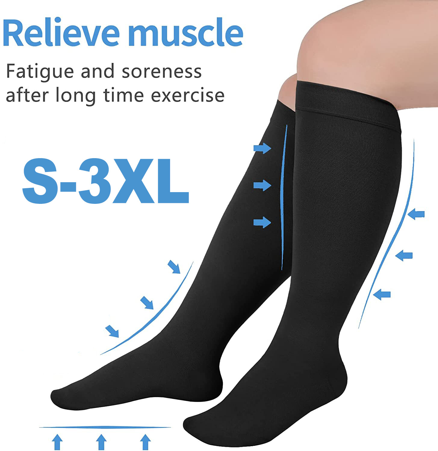 Wide Calf Compression Socks for Men 15-20mmHg Diabetic Socks S-XXXL Plus Size