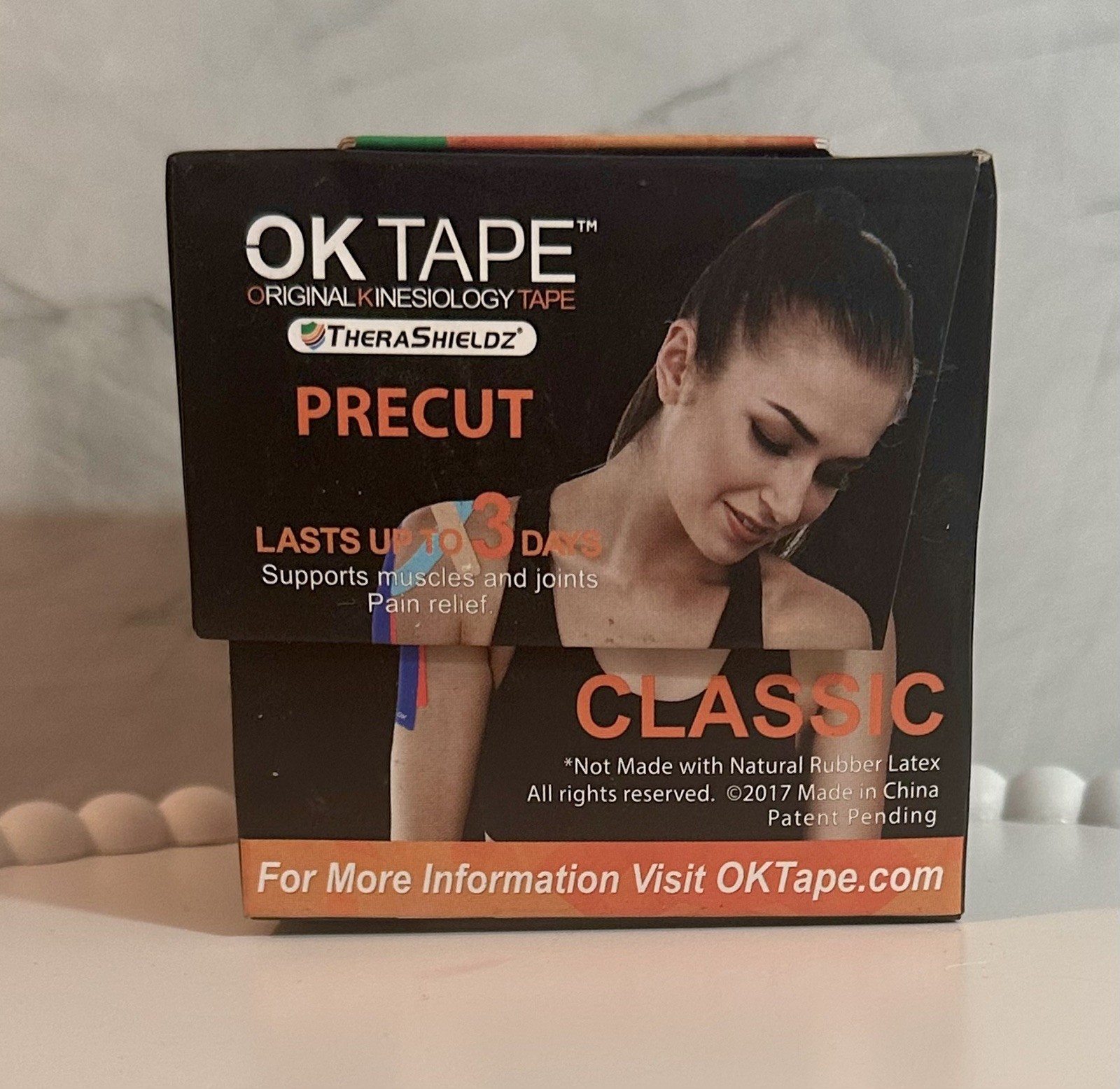OK TAPE Kinesiology Tape 2 Inch X 16.4 Feet Precut Classic 20 Strips Black