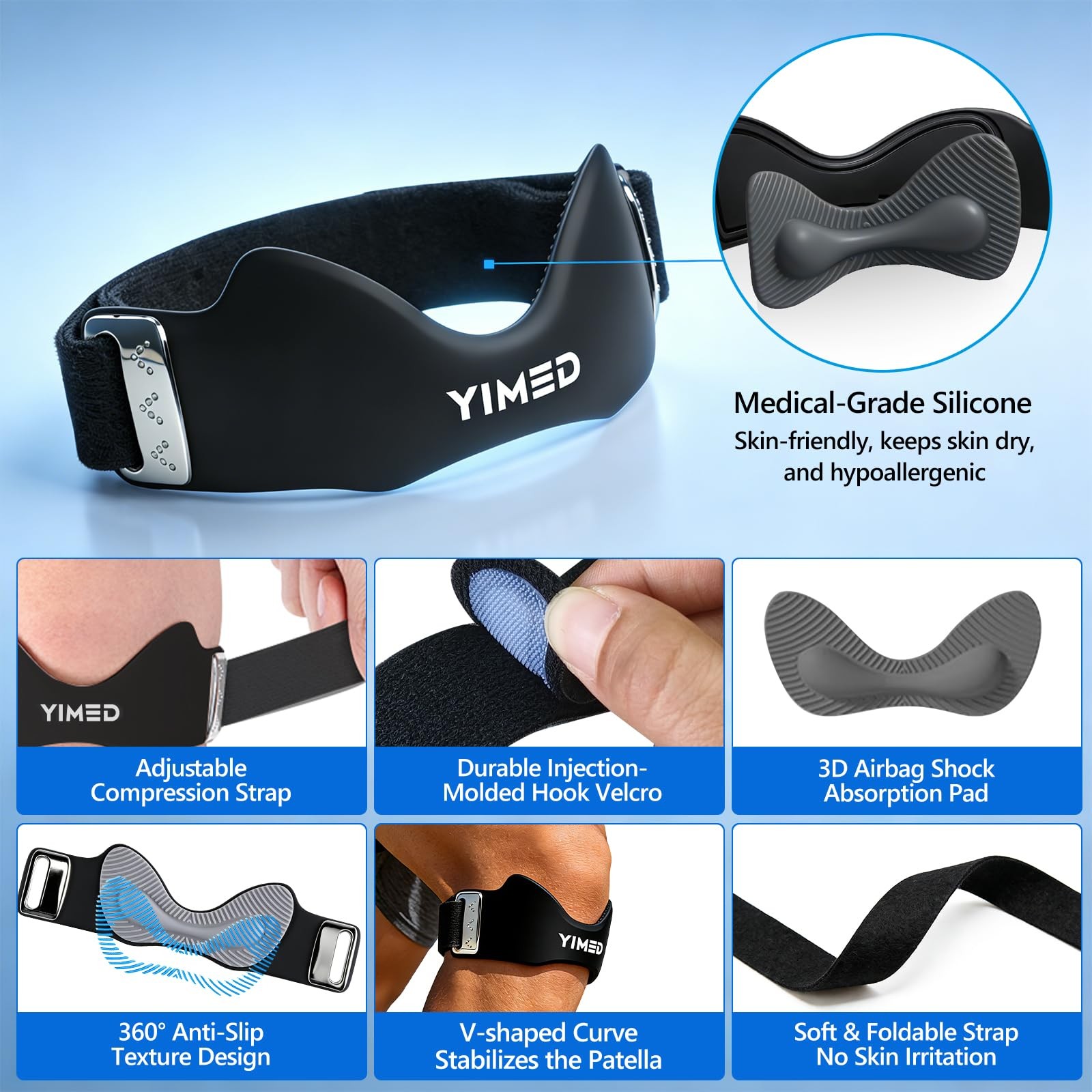 Patellar Tendon Support Strap, Silicone Patella Knee Strap for Knee Pain Reli…
