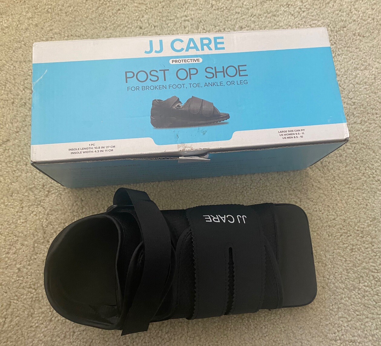 Post Op Shoe JJ CARE NEW Sz L Square Toe Lightweight Right/Left Black
