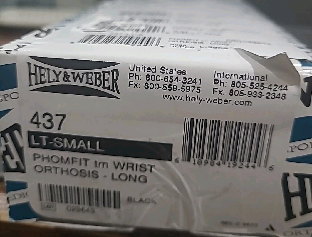 HELY & WEBER PHOMFIT WRIST ORTHOSIS LONG, 437-LT-S,SZ. SMALL ,BLACK, NEW IN BOX.