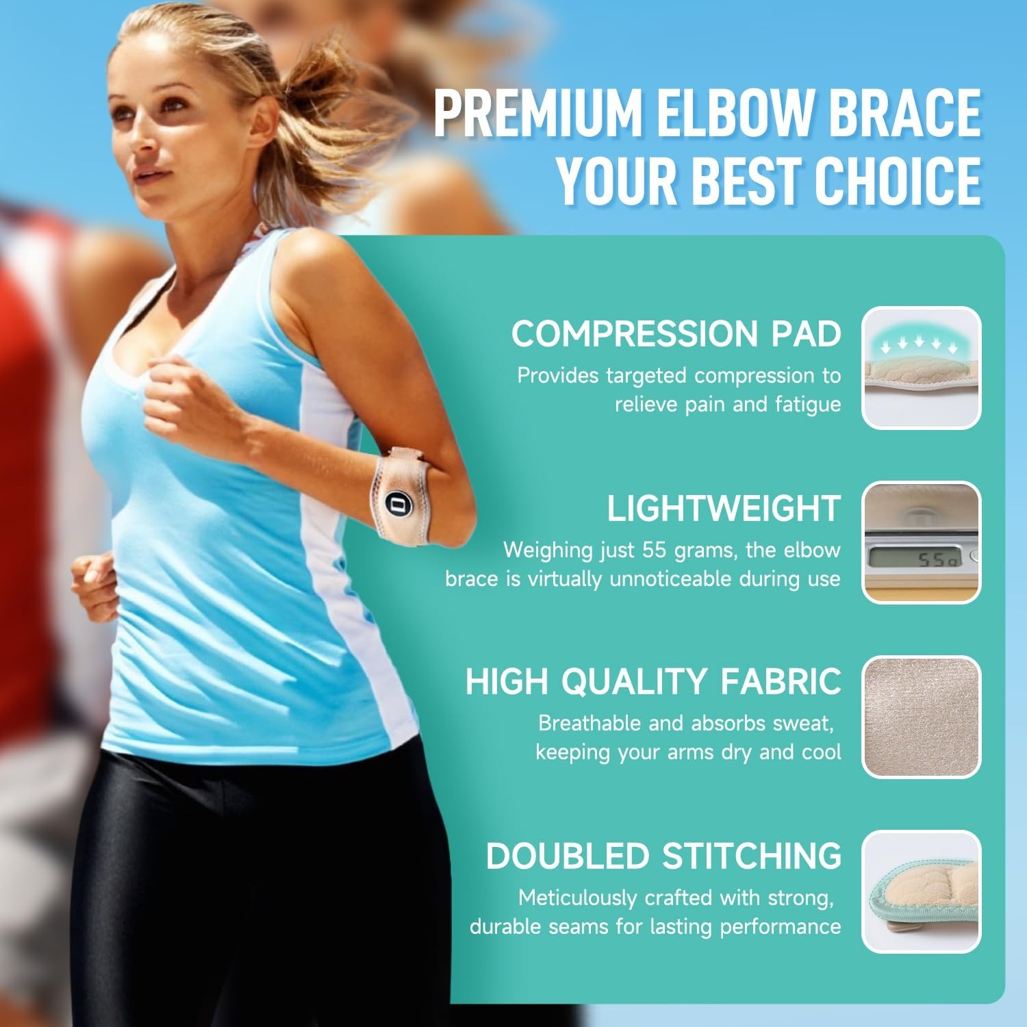 Adjustable Tennis Elbow Brace & Golfer Elbow Strap, Compression Pad, 2 Pack