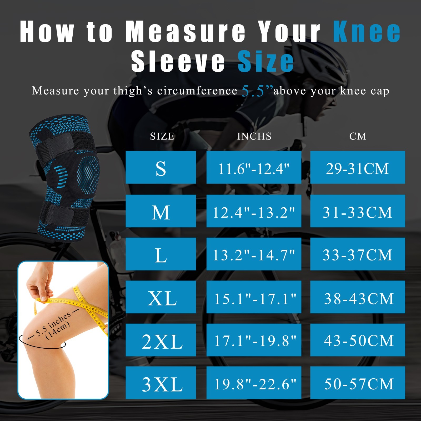 Knee Brace-Compression, Non-Slip, Breathable, Sports Support, Hook & Loop Straps