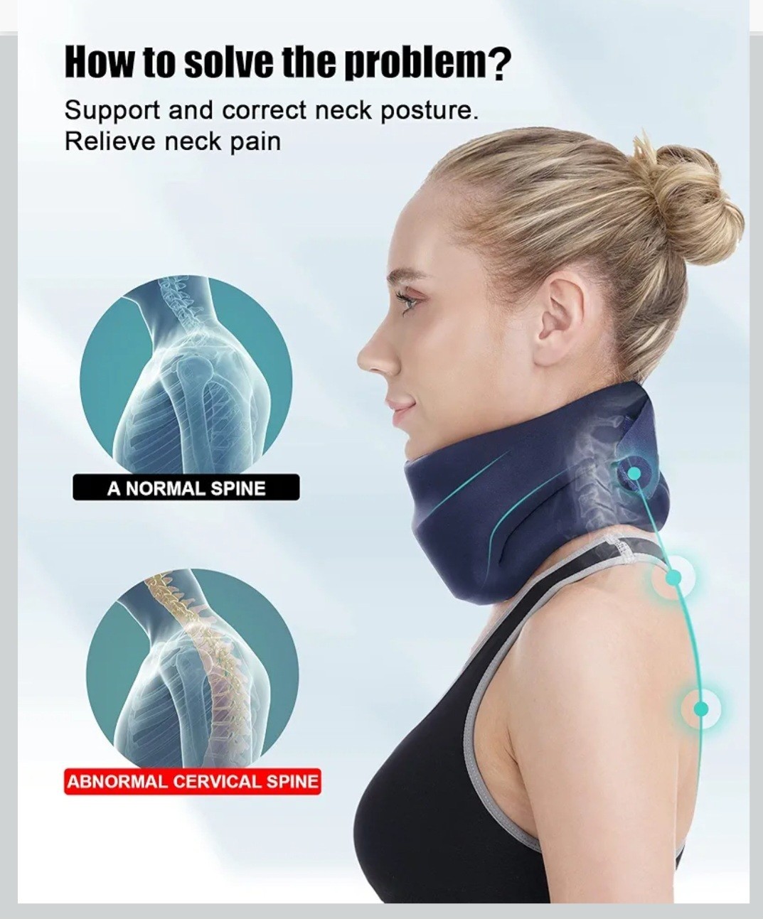 BLABOK Cervical Neck Brace Collar, Adjustable Breathable, Blue, M