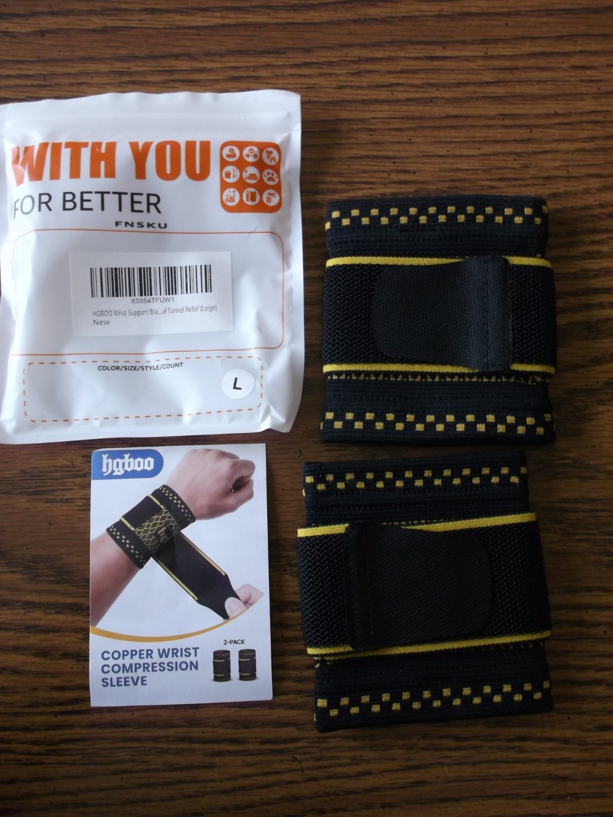 Hgboo copper wrist compression sleeve 2 pack size L NEW