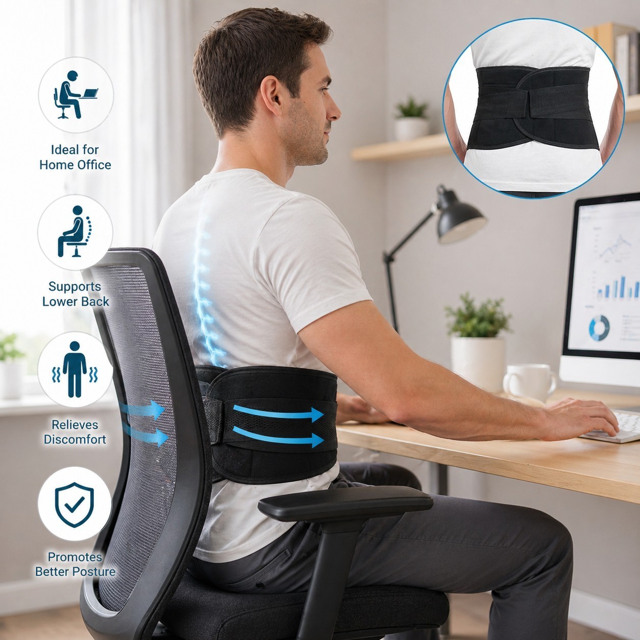 Back Support Belt for Sciatica, Herniated Disc, & Scoliosis – Breathable & Adjus