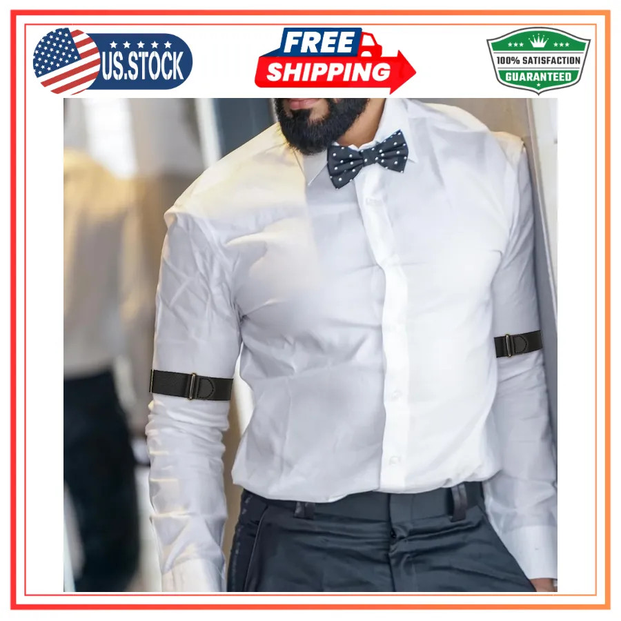 Elastic Adjustable Shirt Sleeve Garters Arm Bands Anti Slip Black 1 Pair