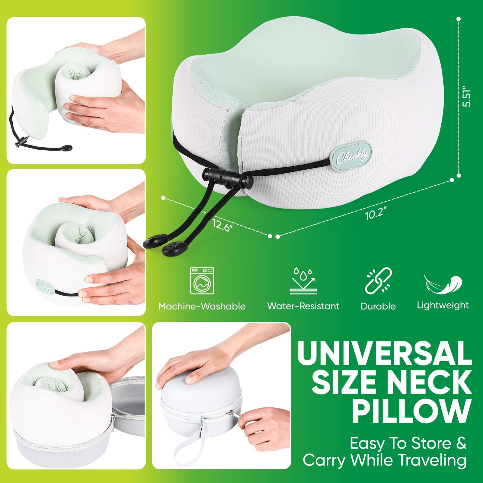 Memory Foam Travel Neck Pillow for Airplane Travel, Head and Chin Support, Ad…