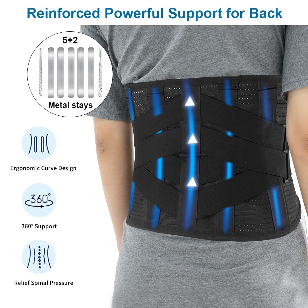Heated Lower Back Brace for Back Pain, Back Support Belt with Heat & Metal Stays
