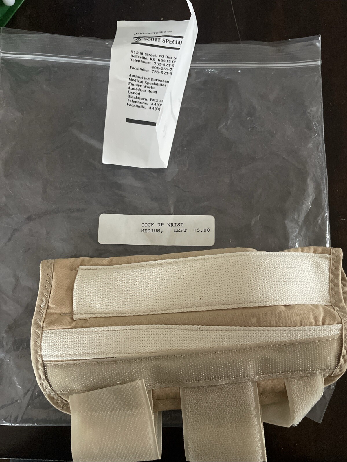 Scott Specialties Cock Up Wrist Medium Left Beige New