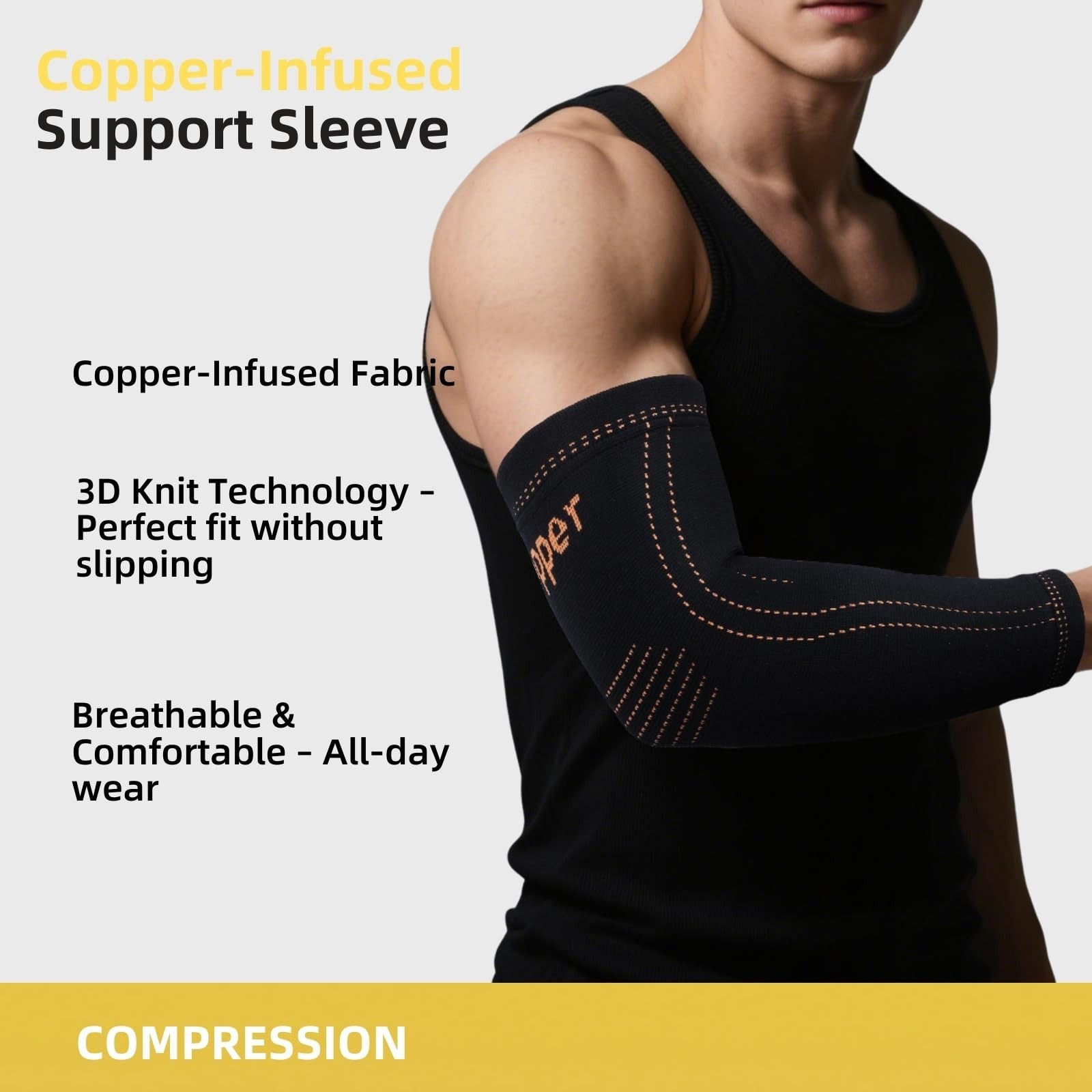 Compression Arm Sleeve Pair for Tennis Elbow & Tendonitis, Sports Support – Blac