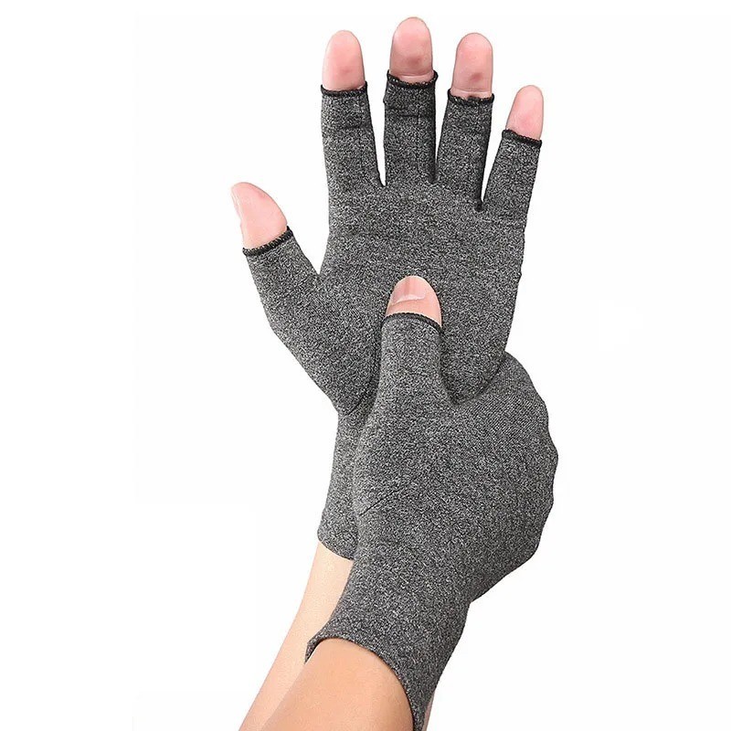 Compression Arthritis Gloves Half Finger Copper Fiber Support Gloves 1 Pair