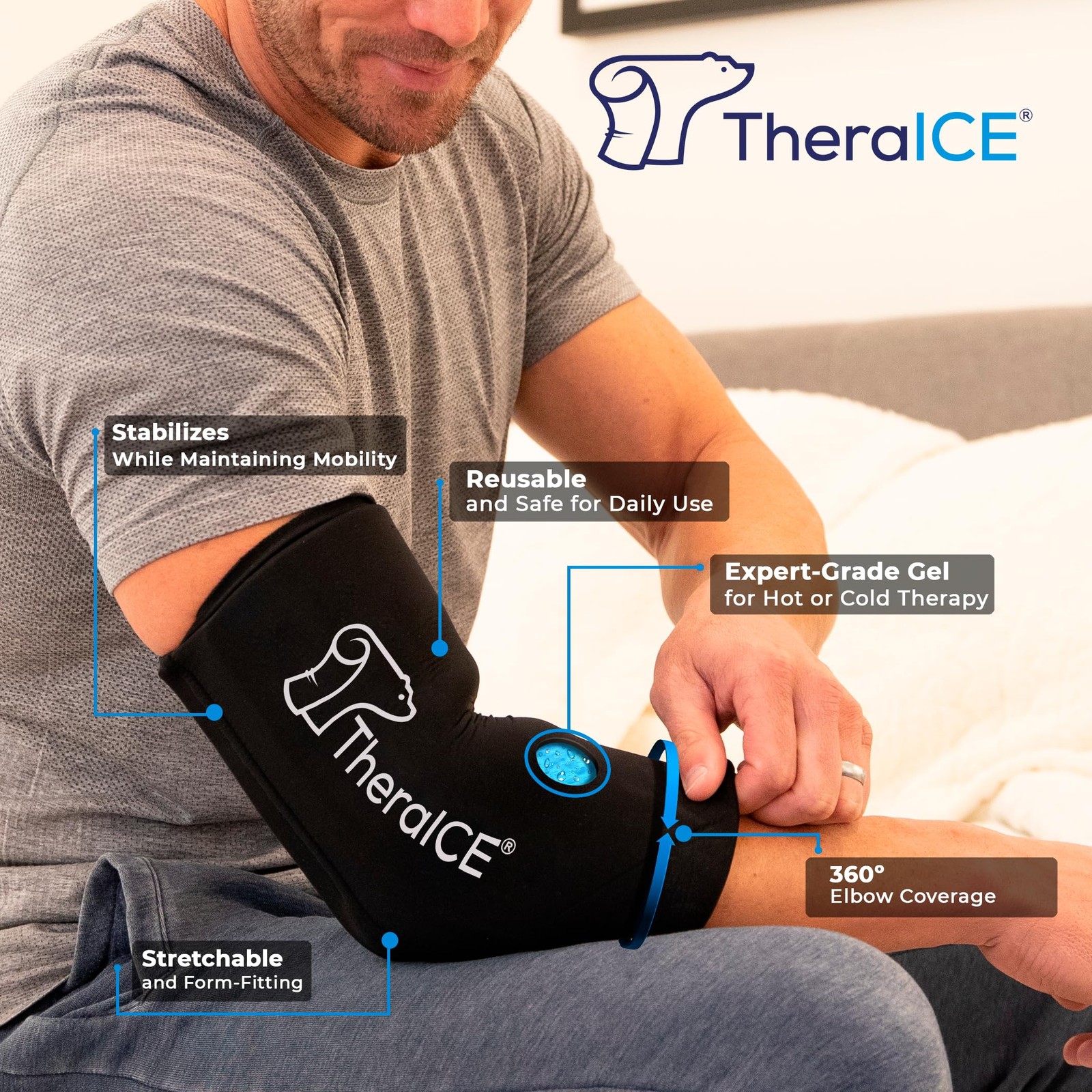 Elbow Ice Pack Wrap Compression Sleeve for Injuries Reusable Gel Arm Cold Pac…