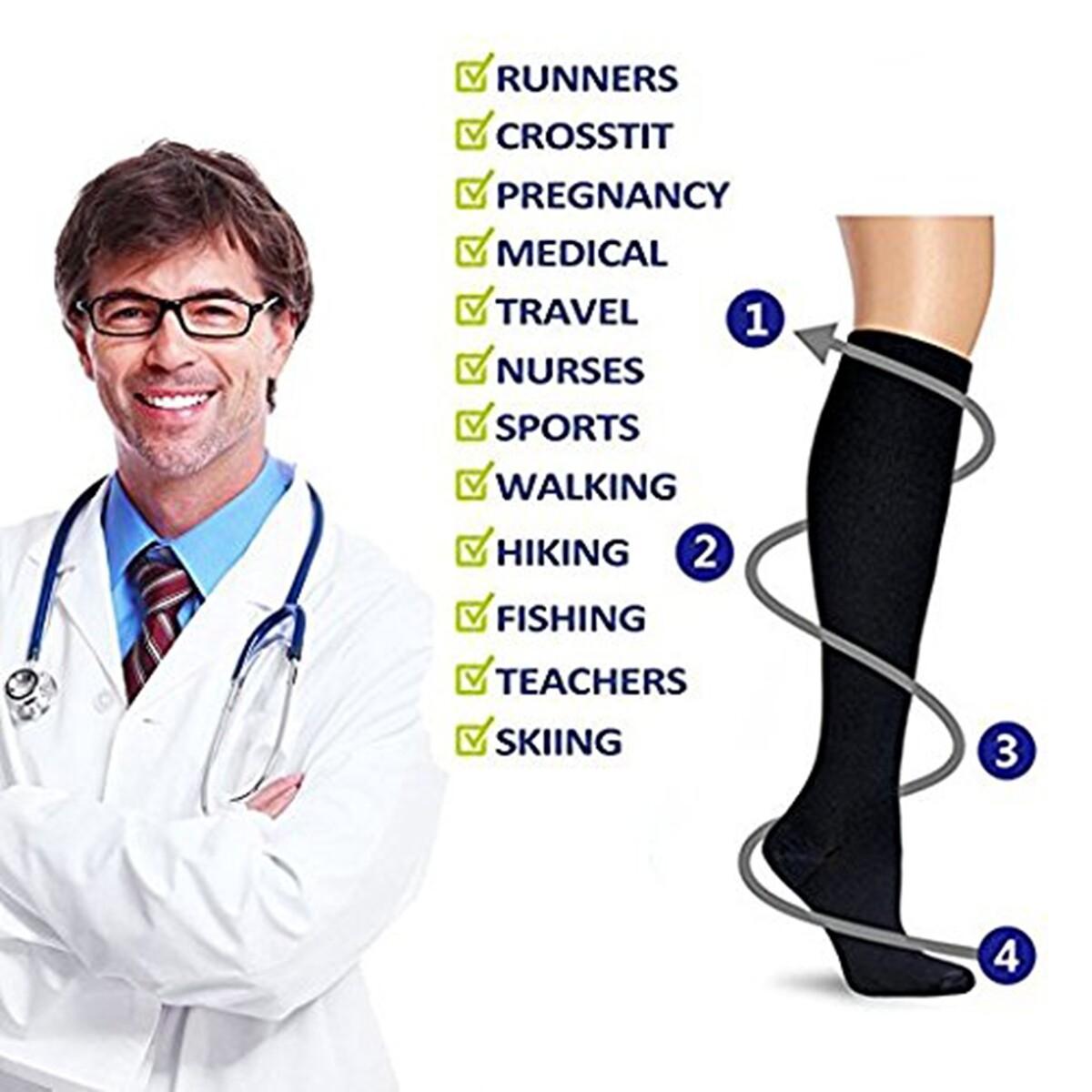 Compression Socks Support Edema Varicose Veins Anti-Fatigue Flight Travel Shin