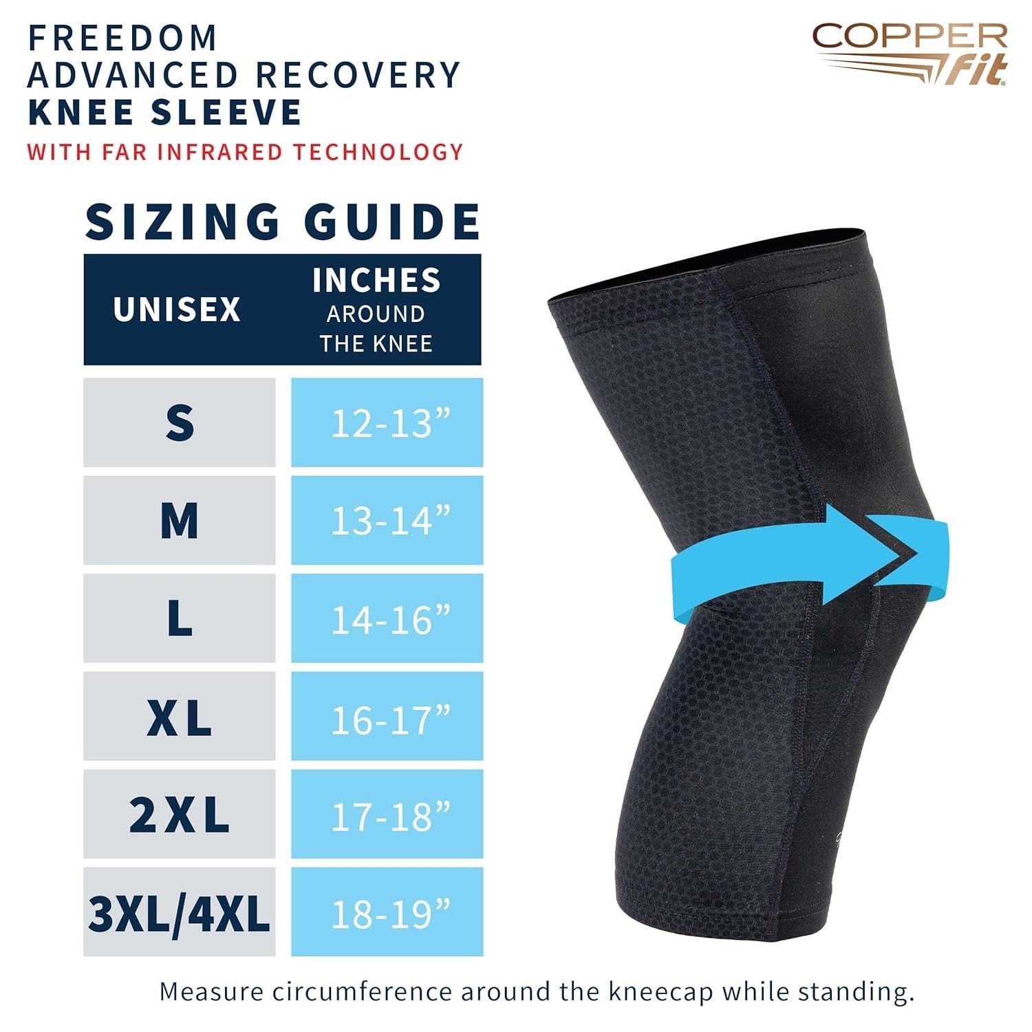 Copper Fit PRO Recovery Knee Compression Sleeve – Breathable, Second Skin Fee