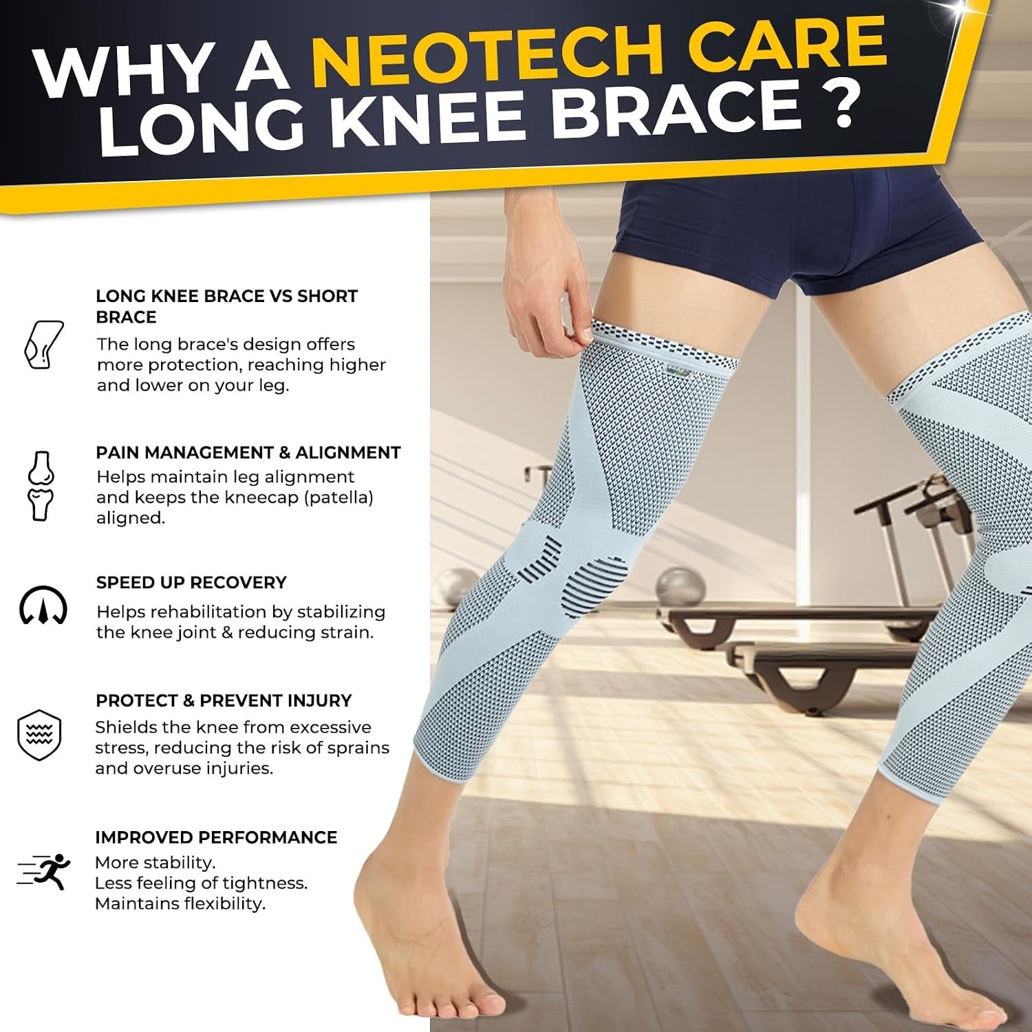 Comfort Fit Large Knee & Leg Brace – Breathable Fabric for Post-Surgery Recovery