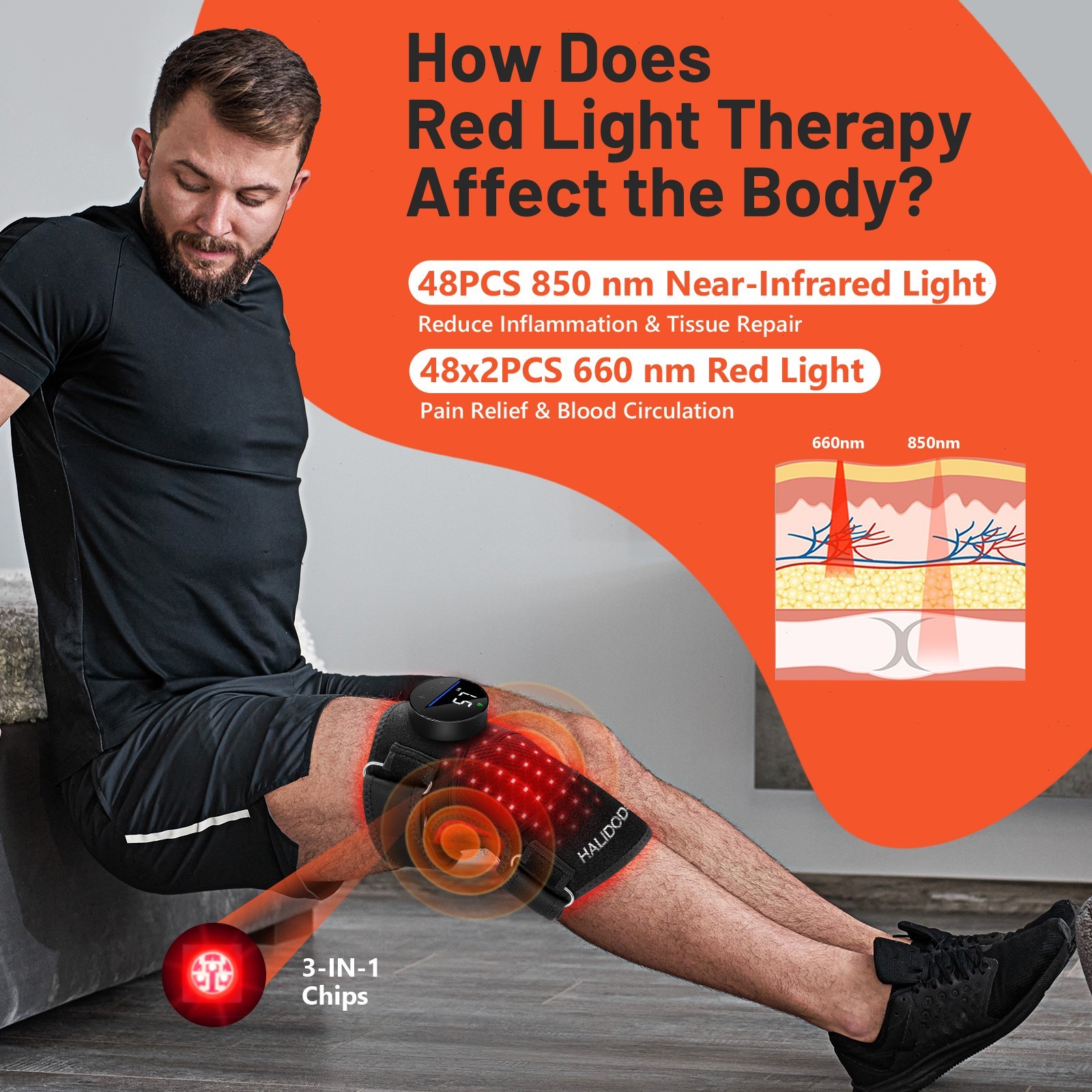 Red Light Therapy & Vibration Massage Knee Brace,660/850nm-Wireless Rechargeable