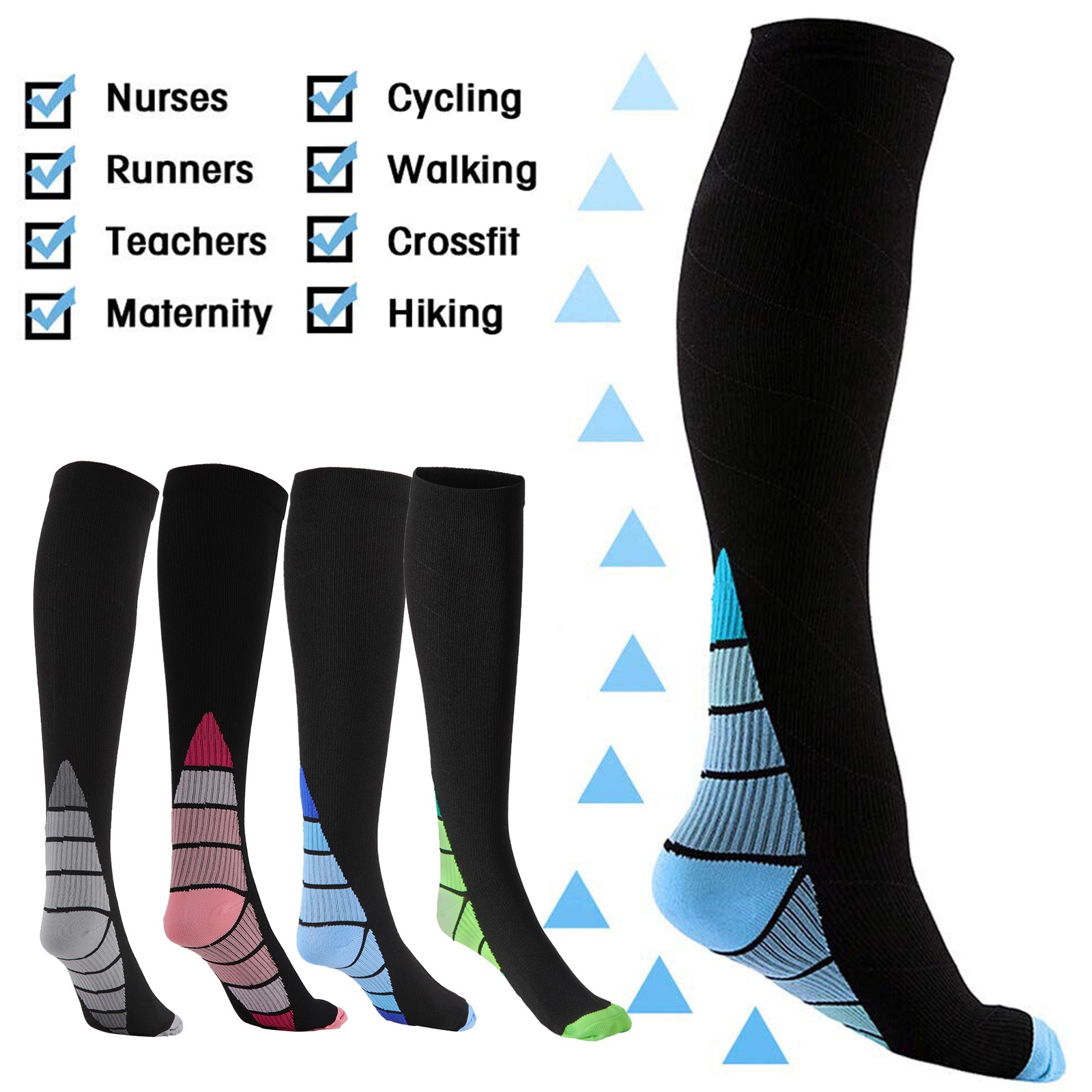 5 Pairs Knee High Compression Socks for Men & Women Running Athletic Pain Relief