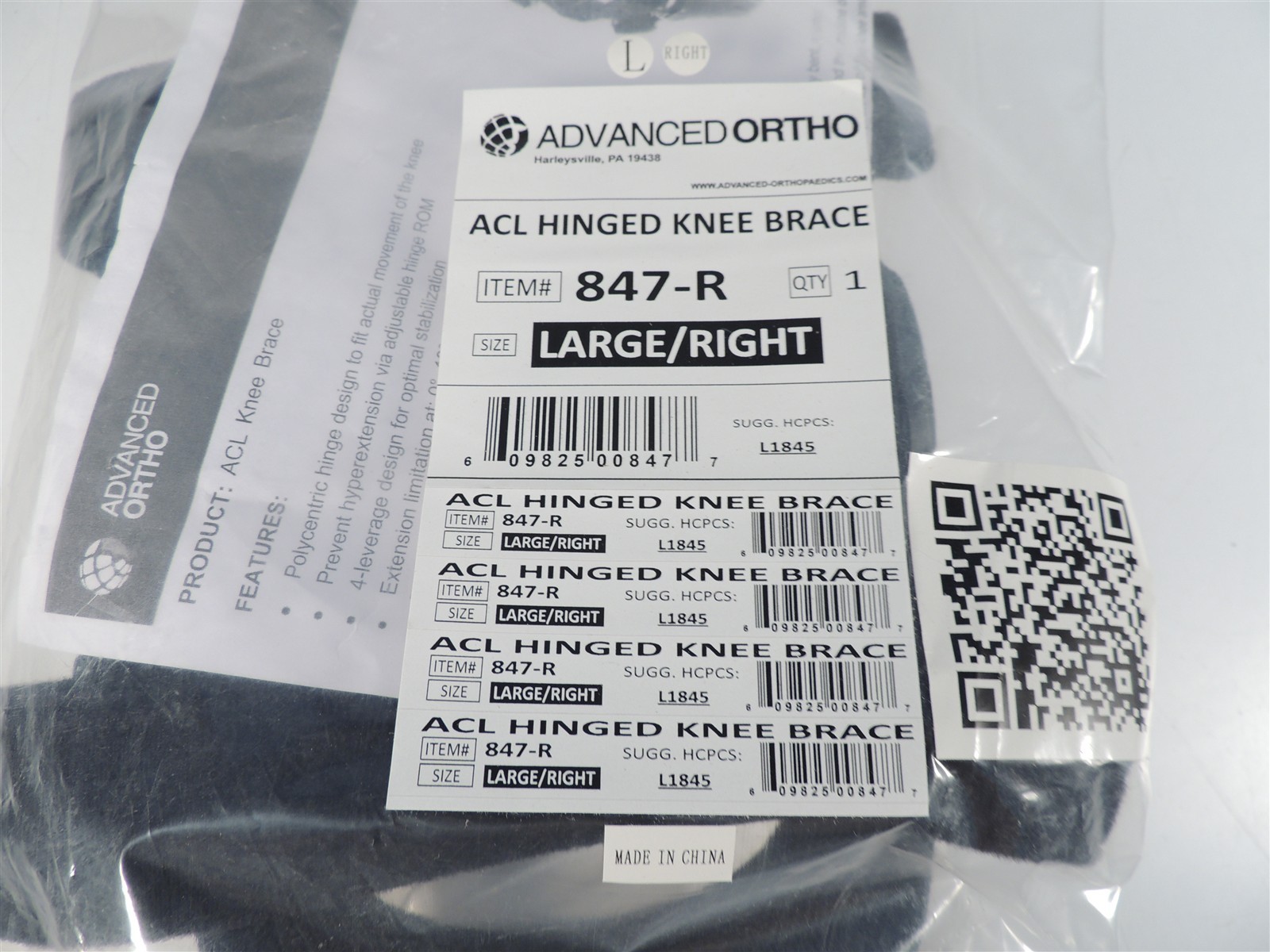 Advanced Ortho Hinged ROM Sports Knee Brace for ACL Large Right 847-R New