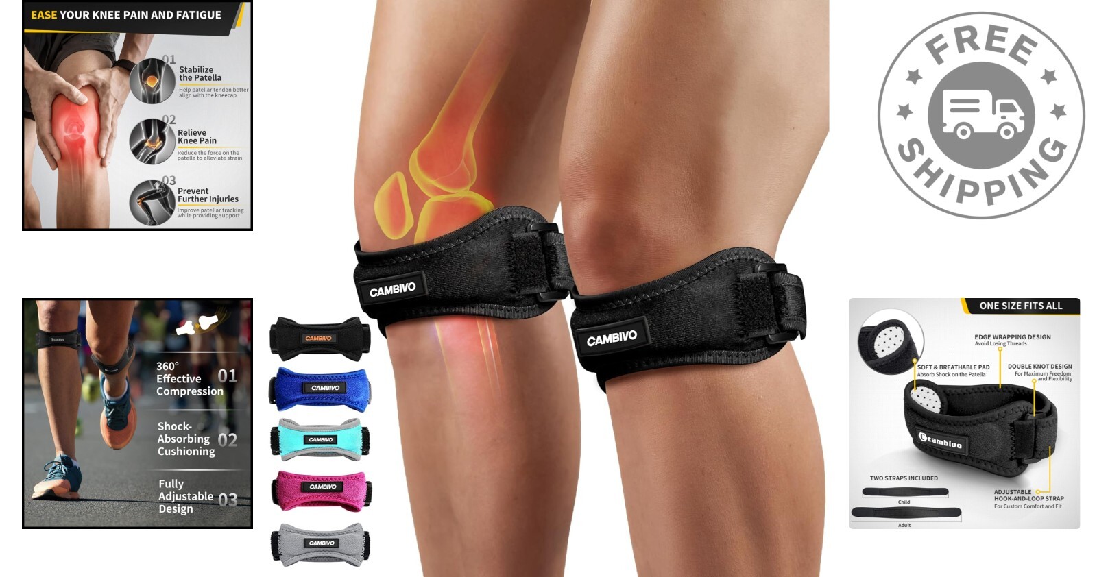 2 Pack Adjustable Knee Braces for Sports – Patella Support for All Activities