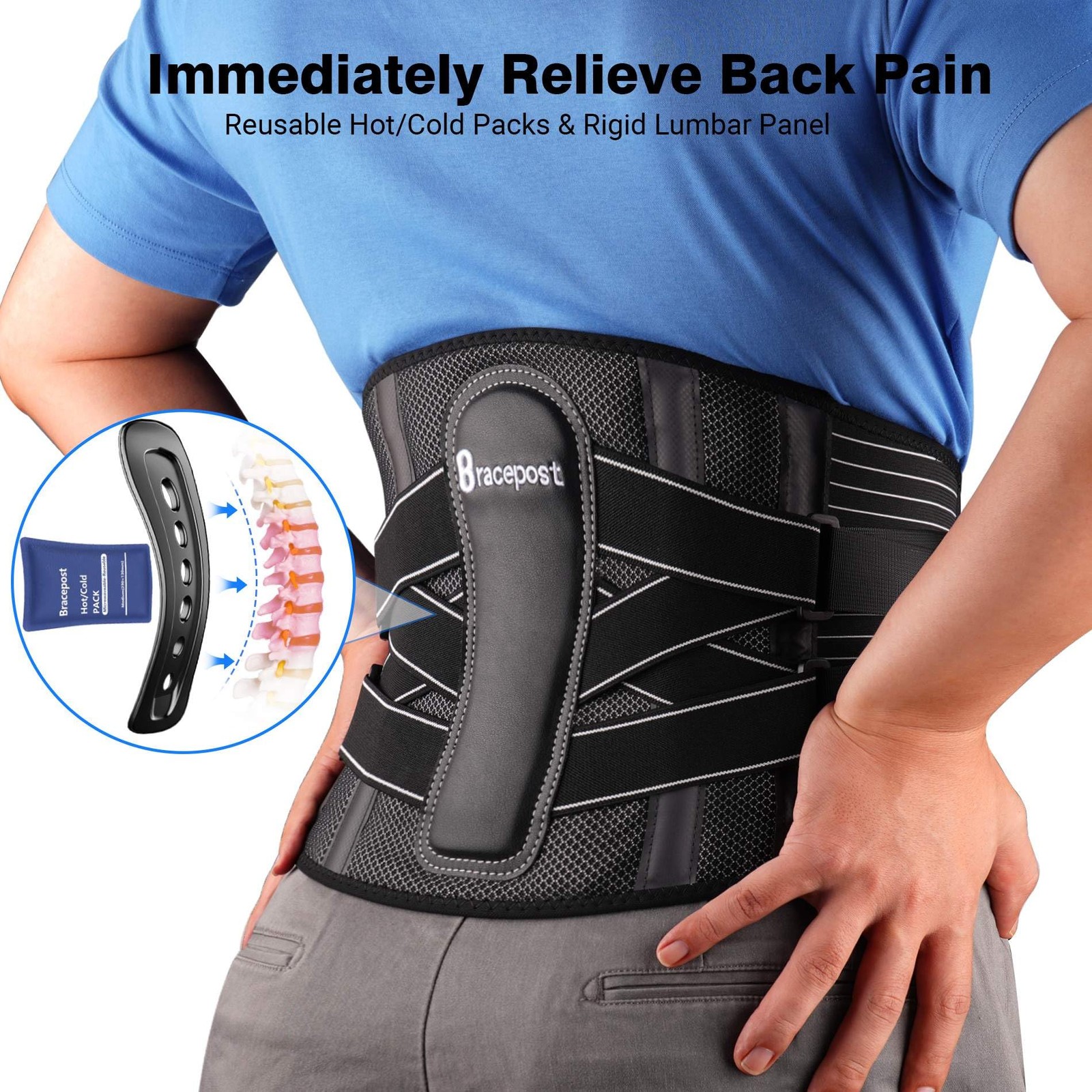 Back Brace for Lower Pain Bionic Spine Design XXL – Reusable Ice Pack