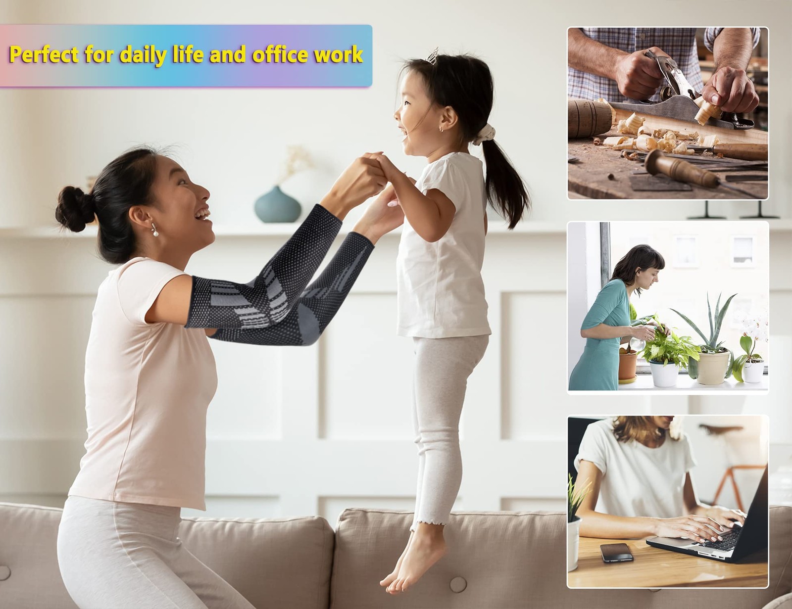 THX4COPPER Arm Compression Sleeve(2Pack)-Elastic Medium, Black