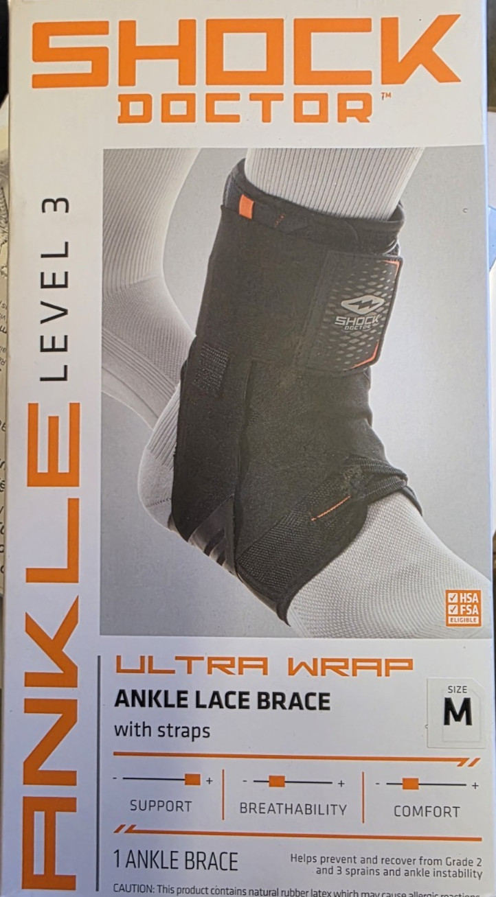 Shock Doctor Ultra Wrap Ankle lace Brace W/Strap, Level 3, Size medium 8.5-9