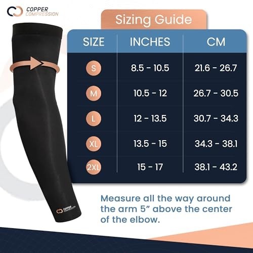 Compression Arm Sleeve Copper Infused Full Arm Support Medium Black