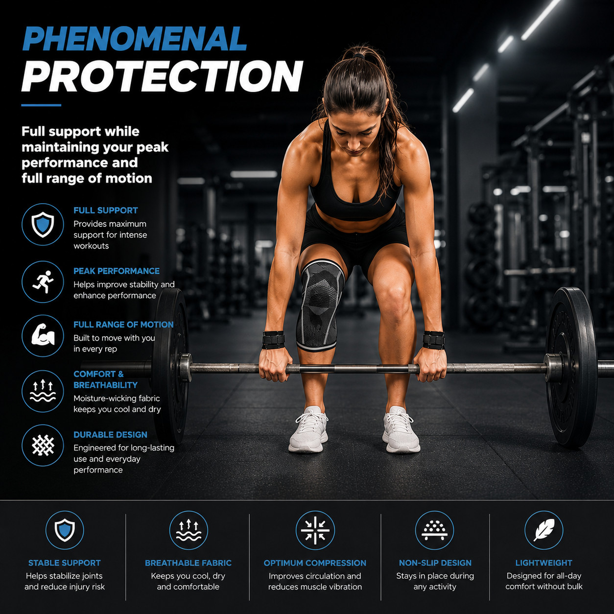 Knee Compression Sleeve Brace Support for Sports Gym Arthritis Joint Pain Relief