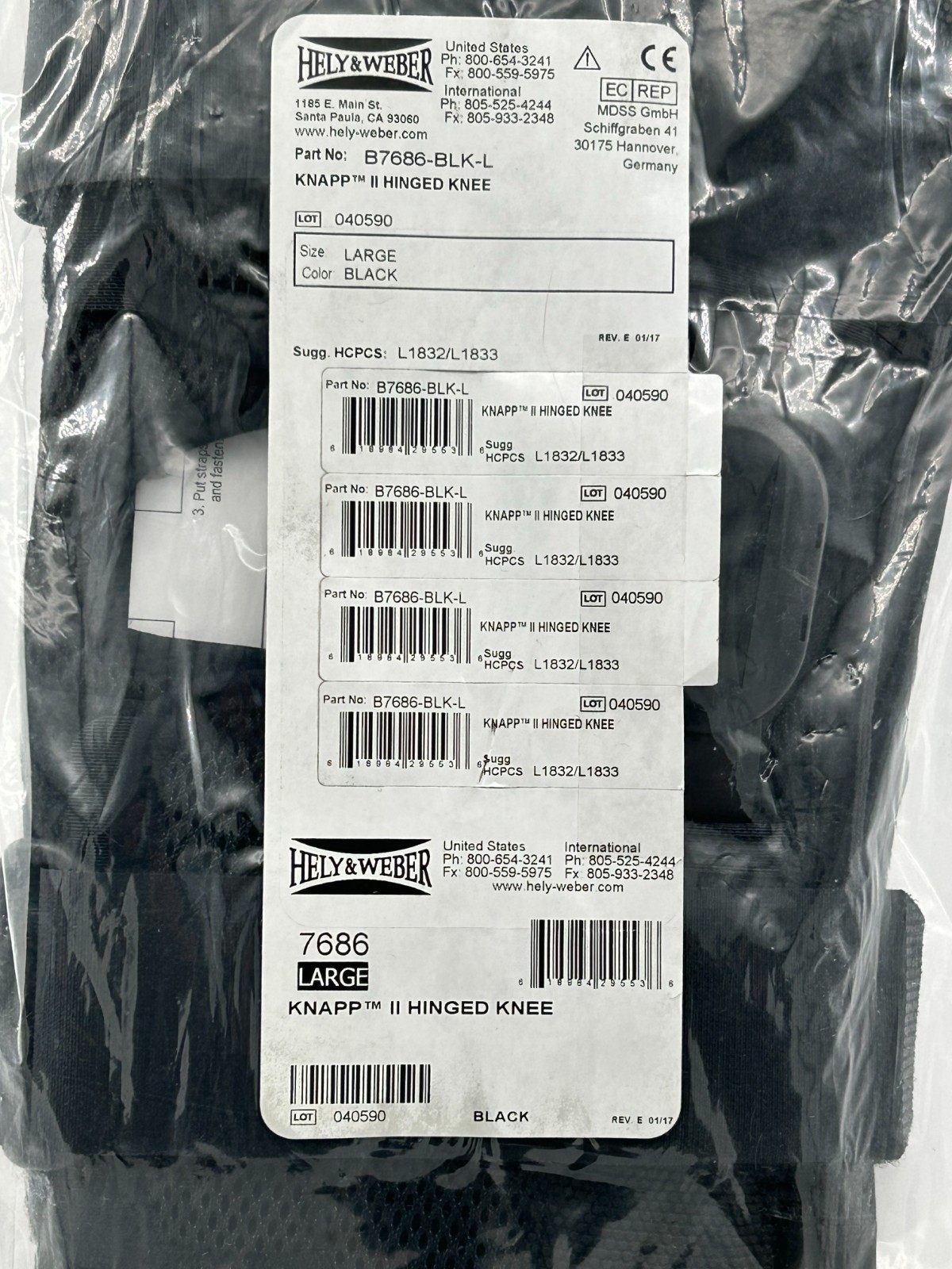 NEW Hely & Weber 7686 Knapp II Hinged Knee Brace, 12″ – Size Large