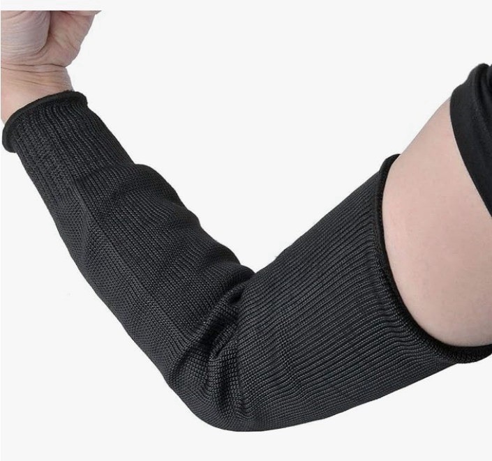 Black Cut Resistant Compression Arm Sleeves CE Certified Knitted Fabric