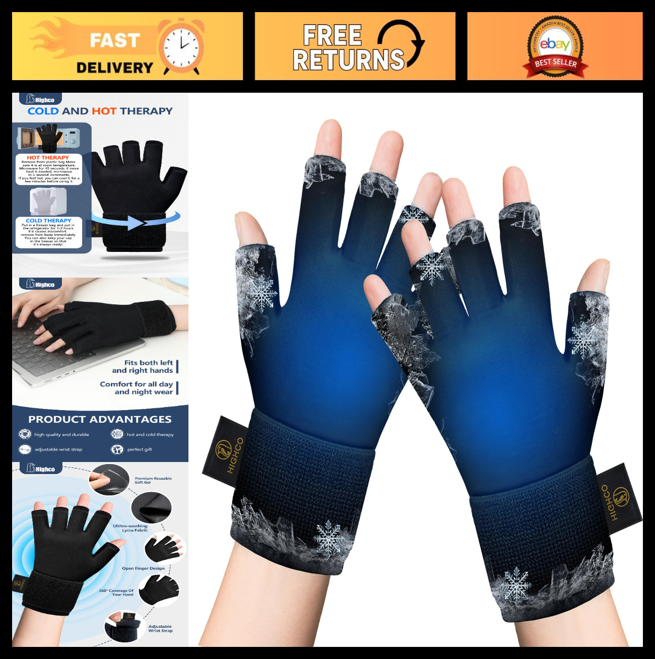 2 Pack Adjustable Ice Gloves for Arthritis Pain Relief – Hot & Cold Therapy Gel