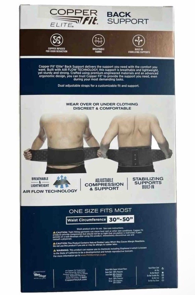 Copper Fit Elite Back Support AirFlow Back Brace Adjustable Double-Band 30-50″