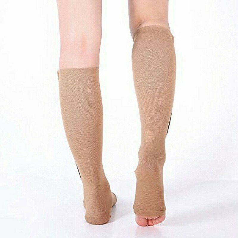 3 Pair Compression Zippered Socks Open Toe High Knee Circulation Easy On/Off