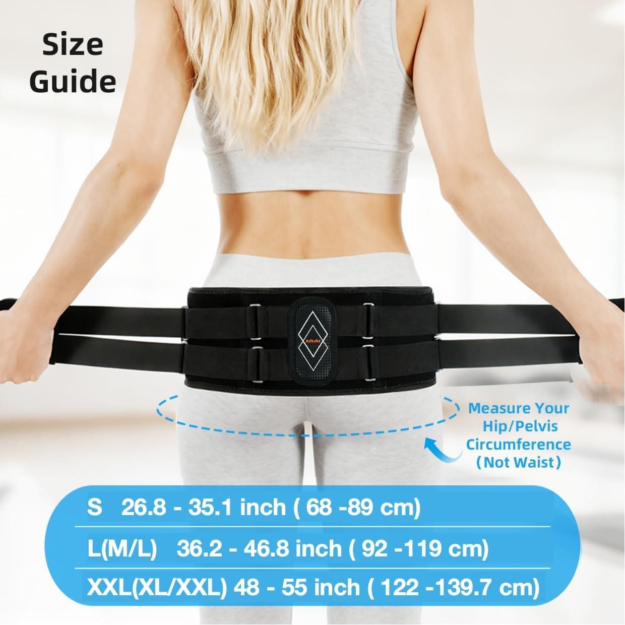 Sacroiliac SI Joint Hip Belt for Women Men 8X Compression (Max) M/L Black