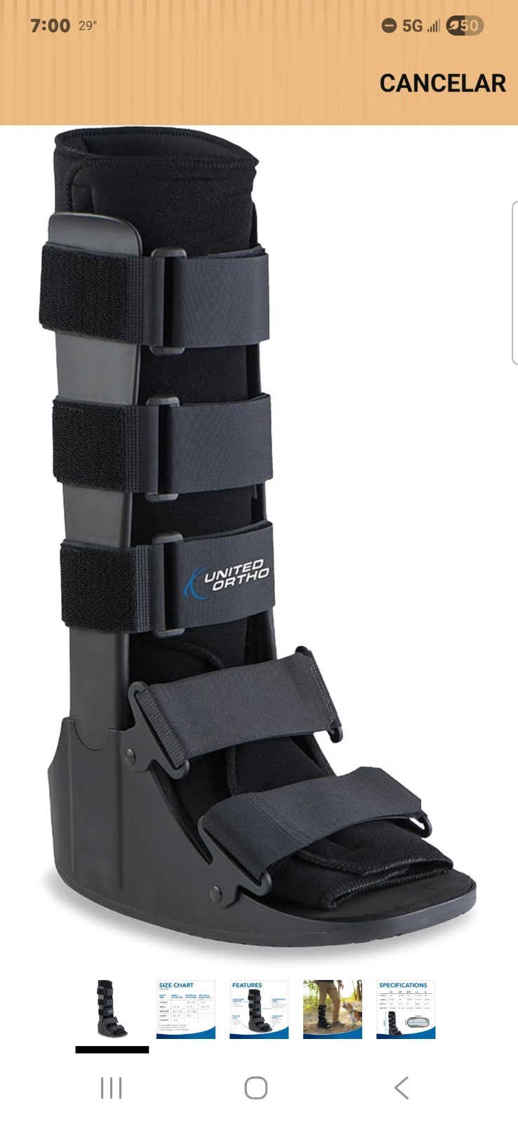 United Ortho Short Air Cam Walker Fracture Boot, Fits Left or Right Small Black