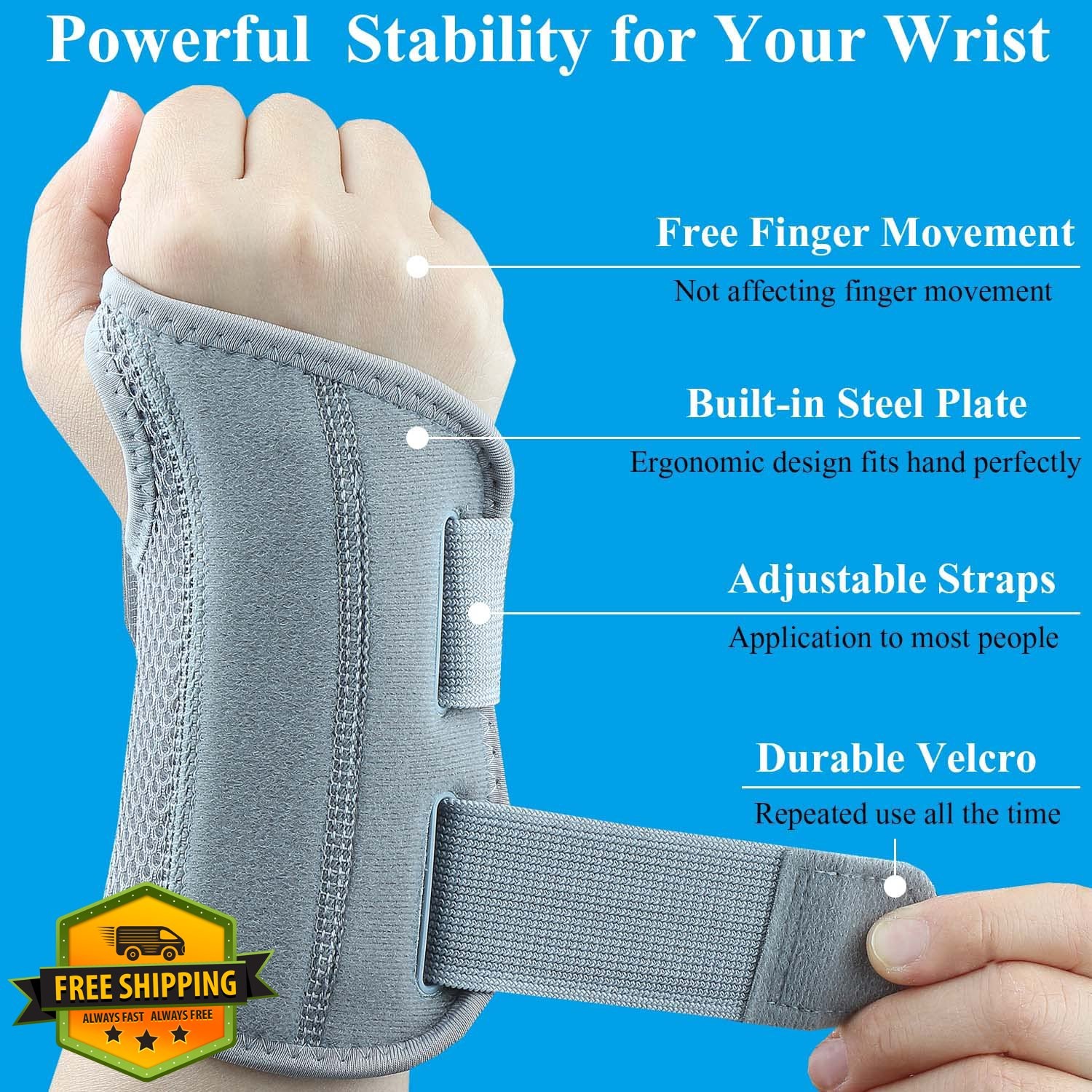 Tianhengyi Carpal Tunnel Wrist Brace Left Hand L/XL Grey Sleep Support