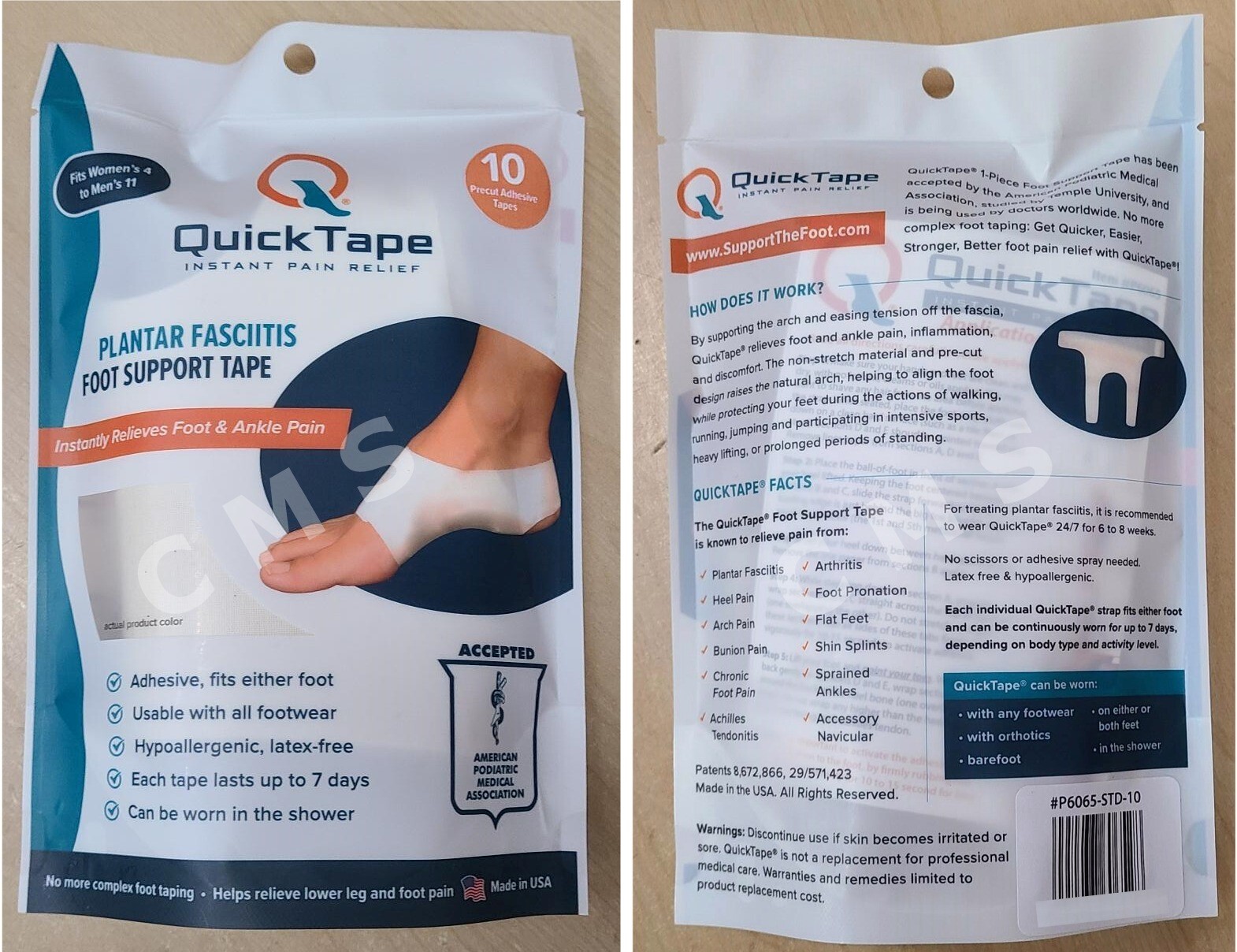QuickTape Plantar Fasciitis Foot Support Tape Instant Pain Relief System 10/PK