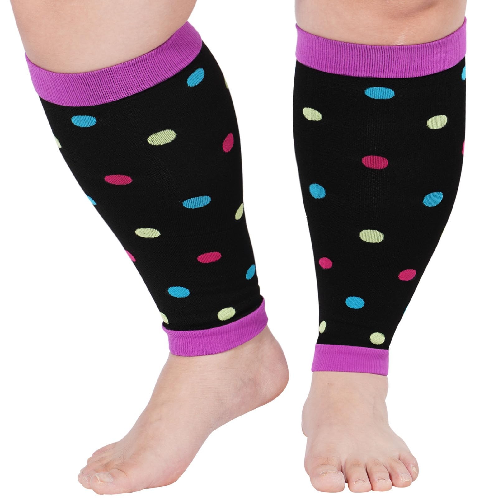 Plus Size Compression Leg Sleeves for Women& Men 15-20mmHg Wide Calf Knee Hig…