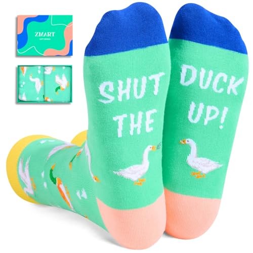 Gag Silly Duck Gifts – Funny Crazy Duck Socks for Women Men Teens Duck Up Blue