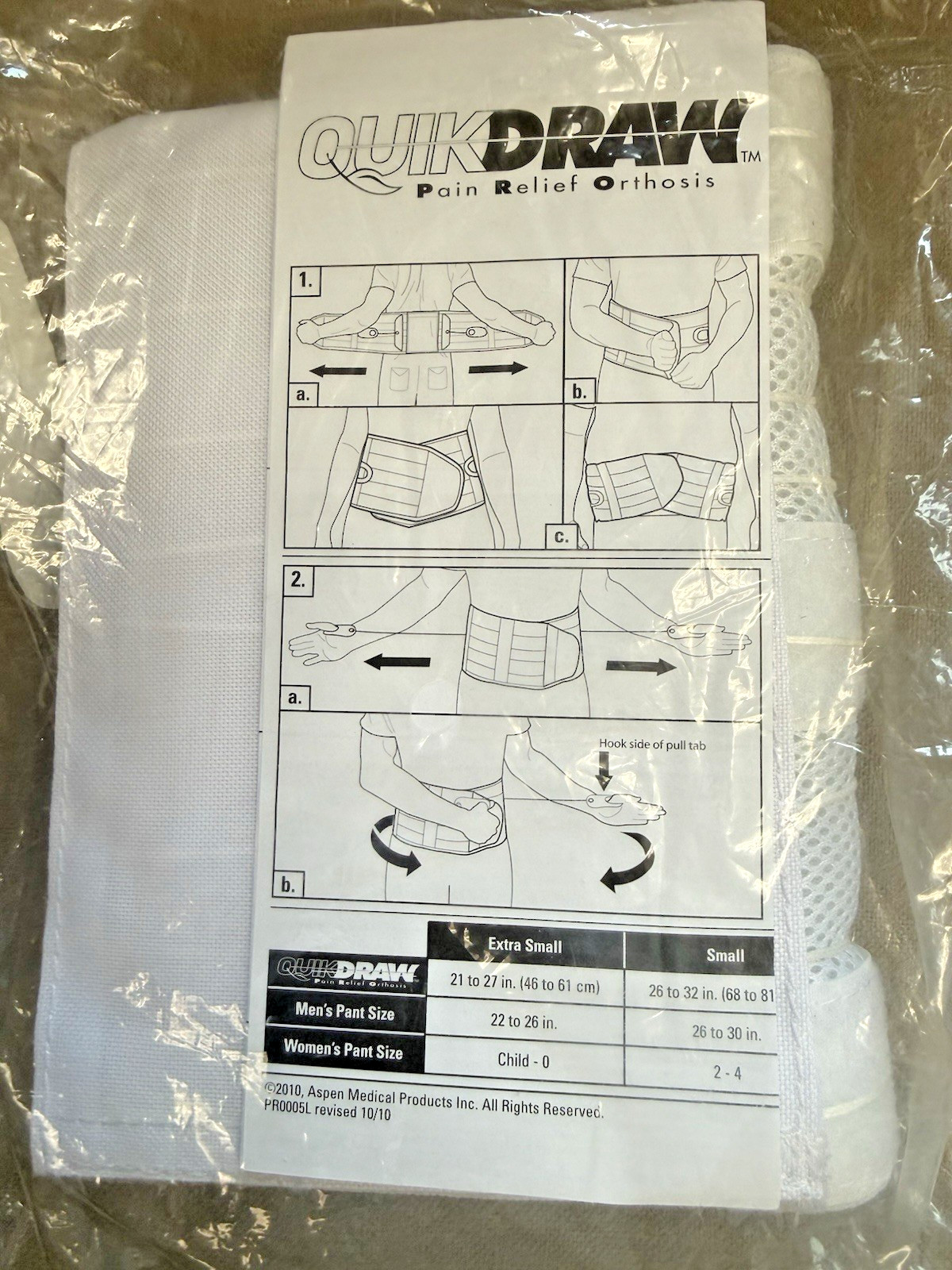 NEW Aspen Quick Draw Size Small Pain Relief Orthosis Back Brace Support Belt