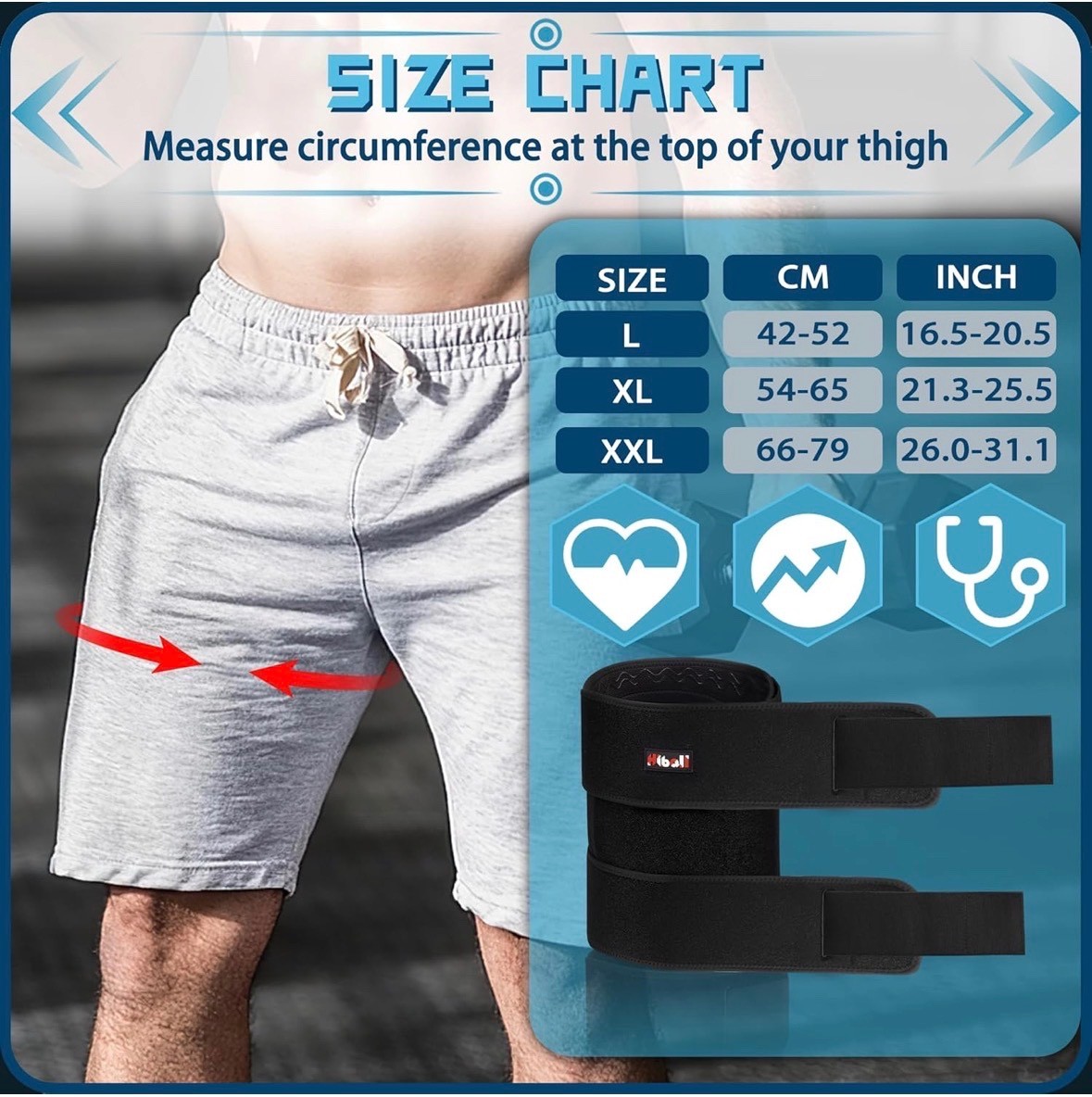 Hiball Adjustable Thigh Brace, Hamstring Compression Wrap, Thigh Compression XL