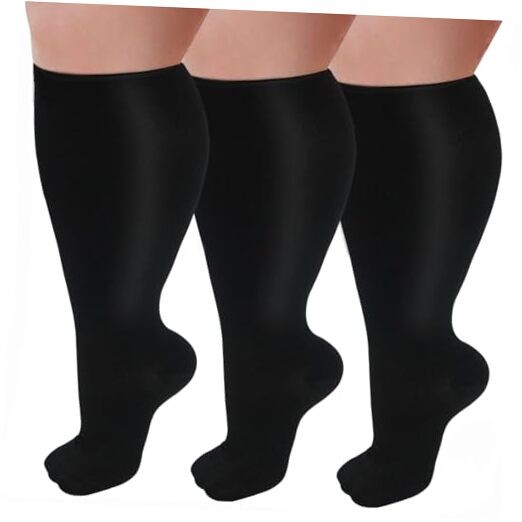 3 Pairs Plus Size Compression Socks for Women and Men Wide XX-Large 01-3 Black