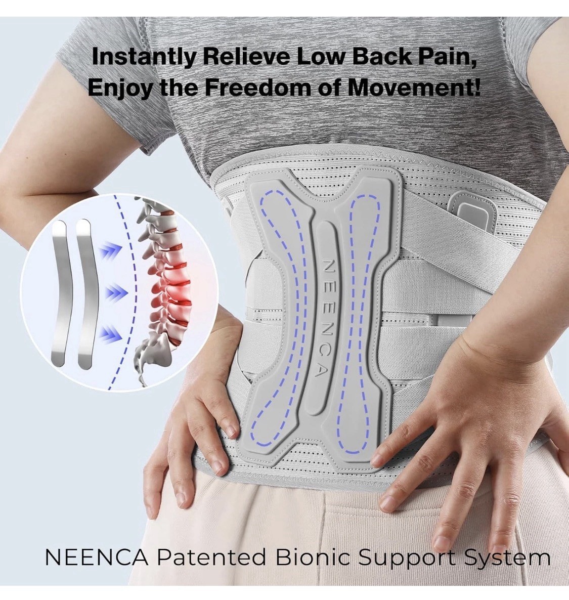 NEENCA Back Brace Pain Relief Bionic Support System UNISEX Gray Size 2XL