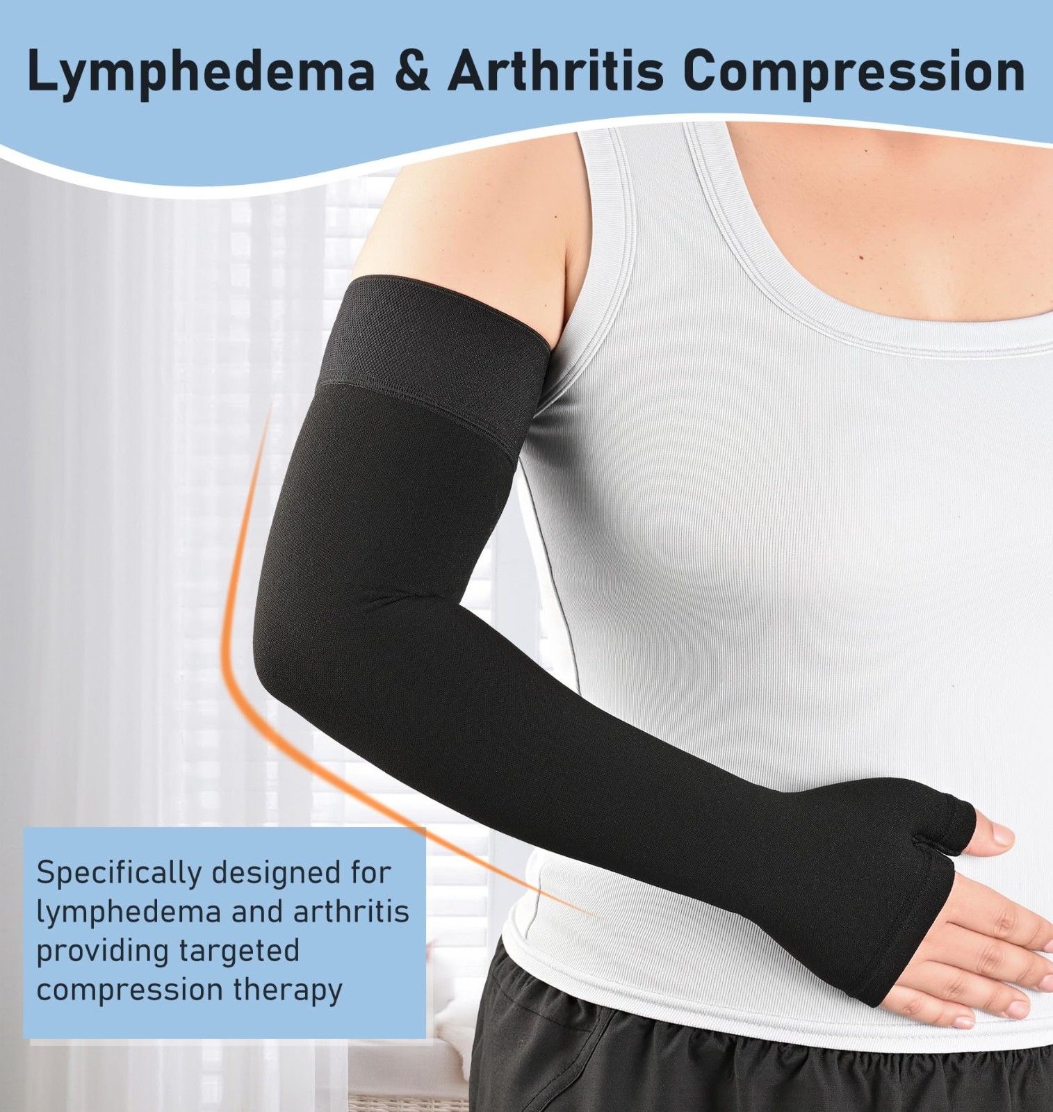Lymphedema Compression Arm Sleeve & Gauntlet, 15-20 mmHg Support for Edema, Arth