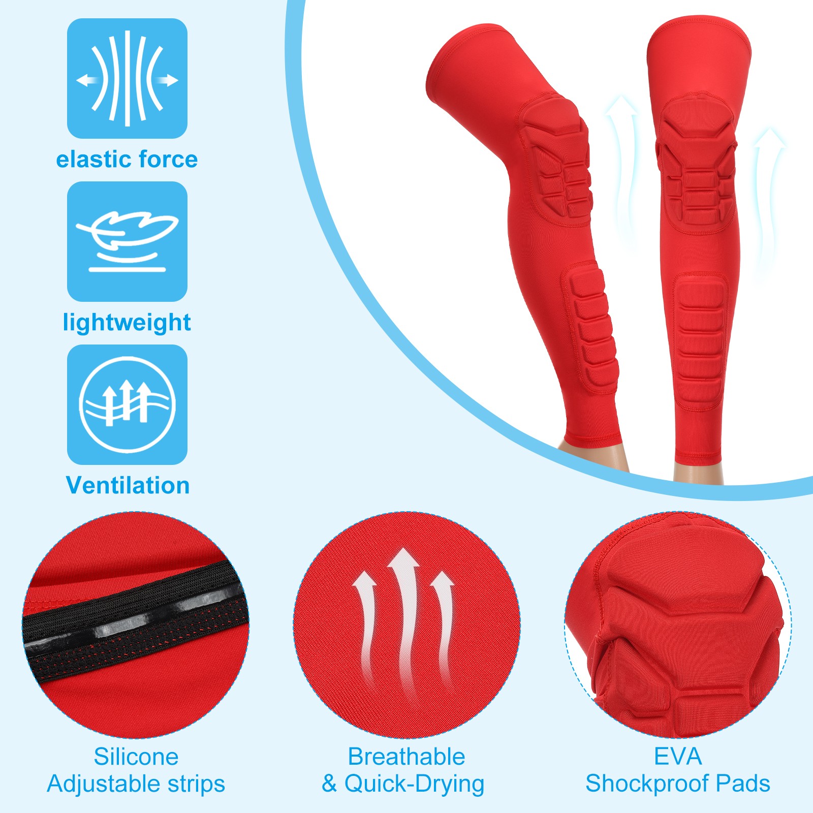 2 Pcs Knee Calf Pads Knee Braces Knee Guards Compression Leg Sleeve Red XL