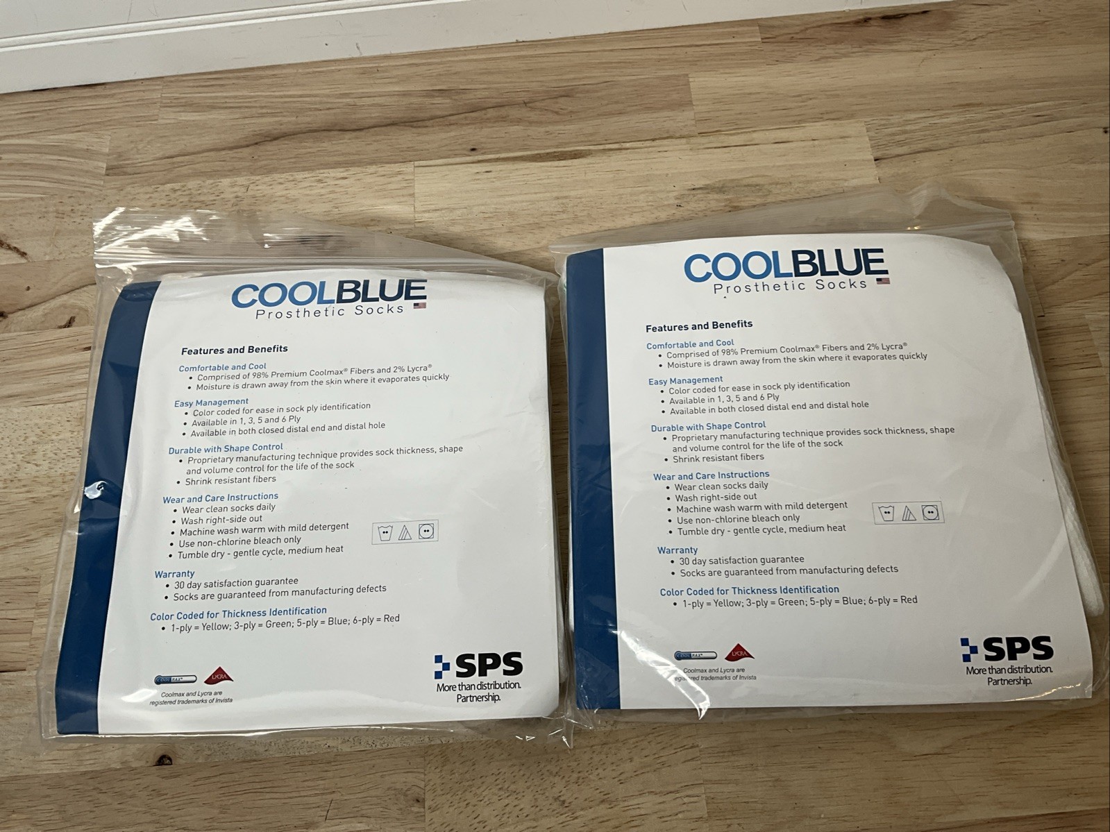 Lot Of 2 CoolBlue Blue 3 Ply Prosthetic Sock CB3HXRG2 Size 5, 6 Length 16-20