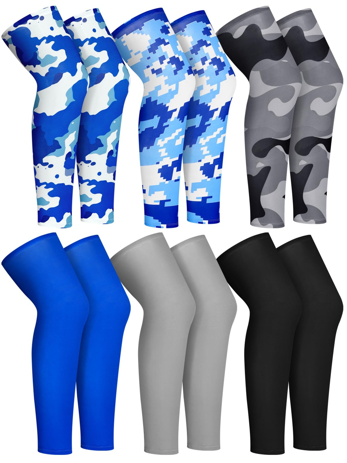 6 Pairs Sports Leg Sleeves UV Protect Compression Long Knee Sleeves for Men W…